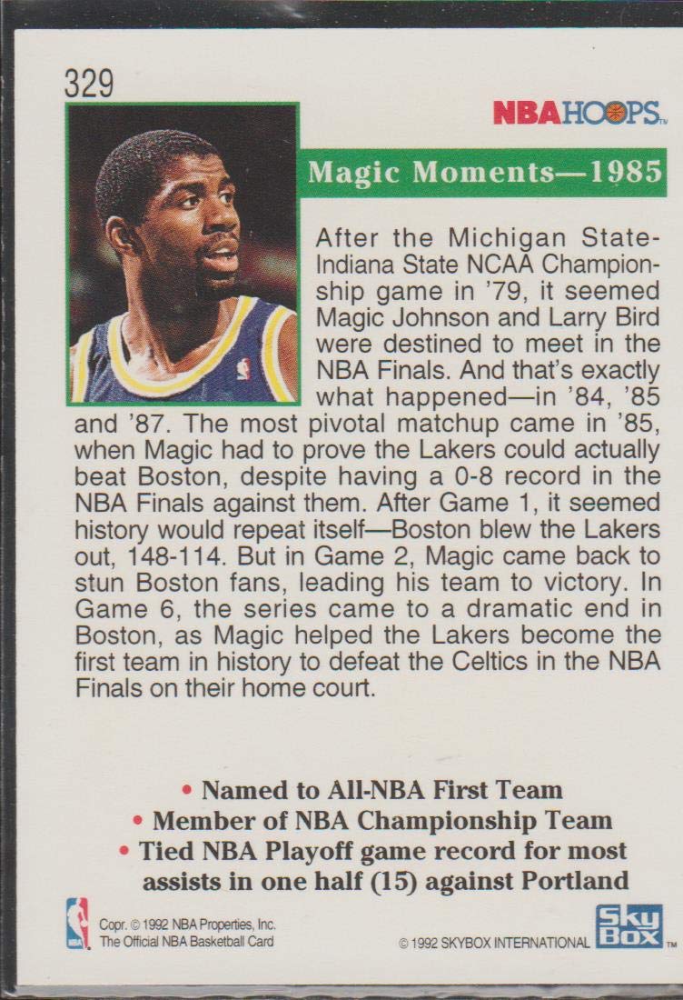 Amazon.com: 1992 NBA Hoops Magic Johnson Lakers Magic Moments